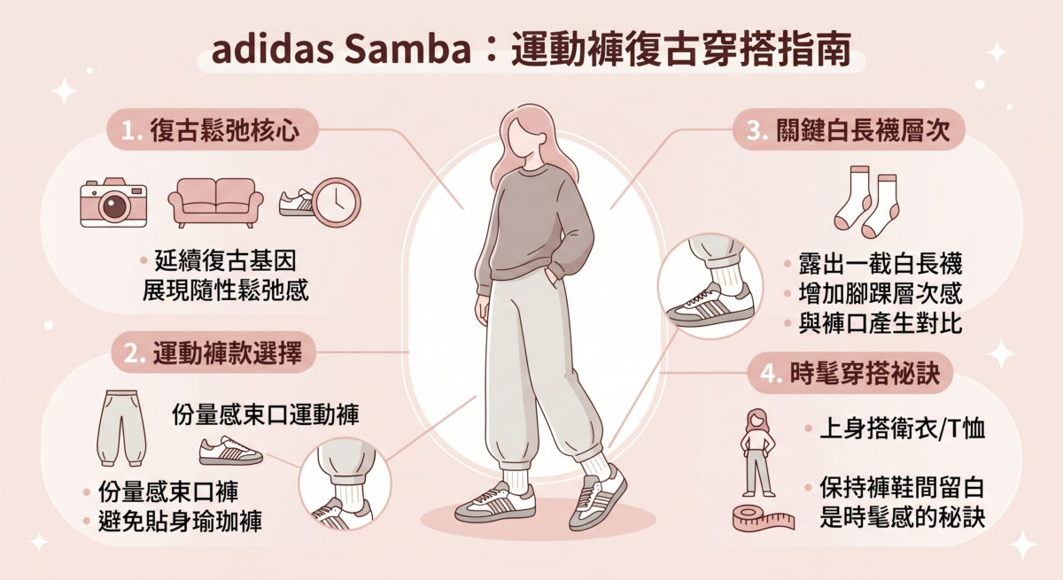 延續 Samba 的復古基因，最能展現隨性鬆弛感的組合。