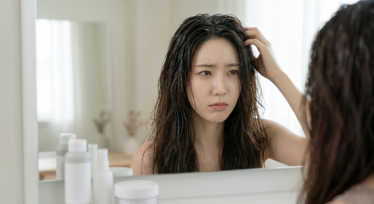 染髮前若有造型品、乾洗髮、護髮油、明顯油膩、異味或游泳後殘留物，應提前用溫和洗髮產品輕洗並完全吹乾，避免影響染劑均勻上色。