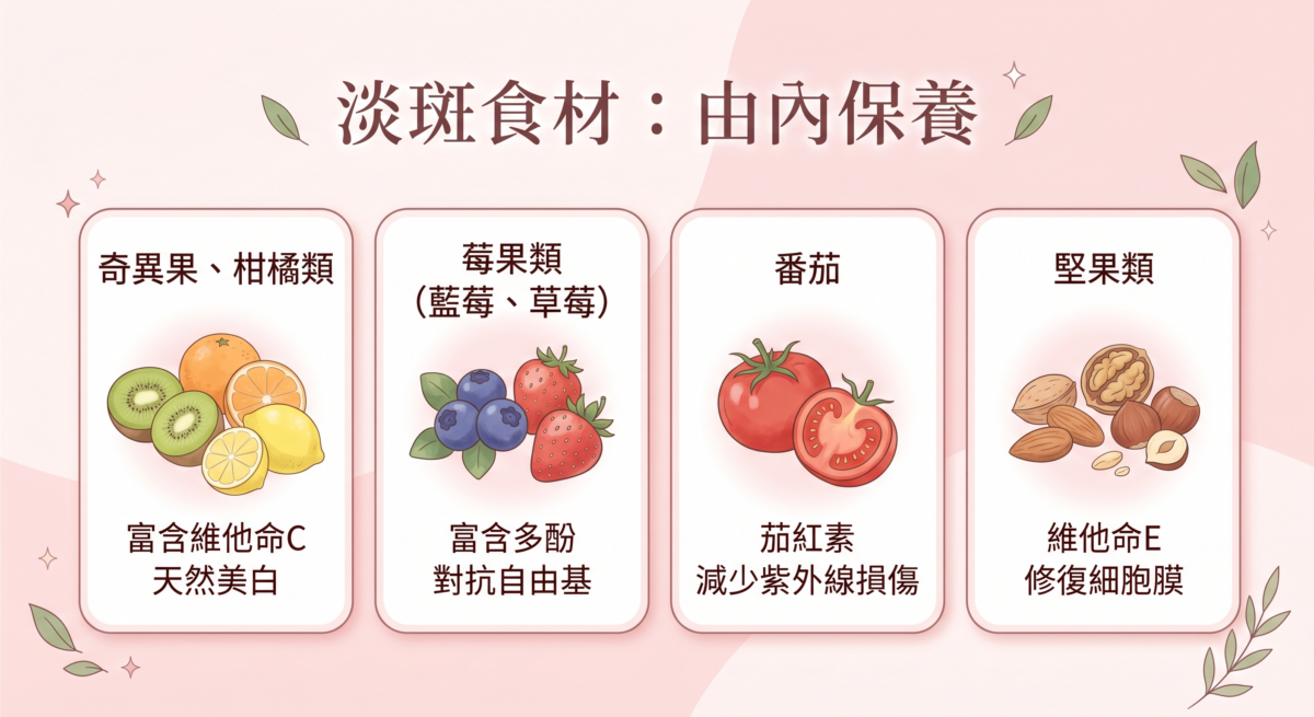 內在調理與外在保養同樣重要。多攝取富含抗氧化劑的食物，能增強肌膚抵禦紫外線的能力。
