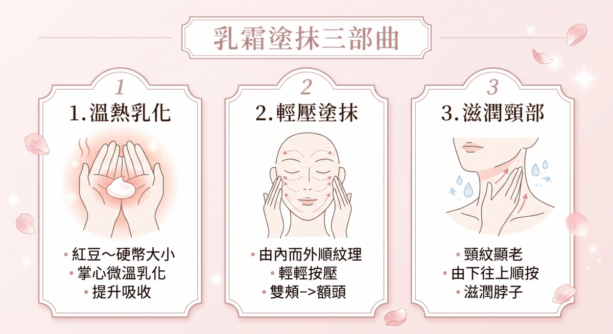 塗抹後確保保養品已經確實被肌膚吸收了，再開始上底妝，這樣就能完美避免底妝與保養品打架、起屑的尷尬狀況！