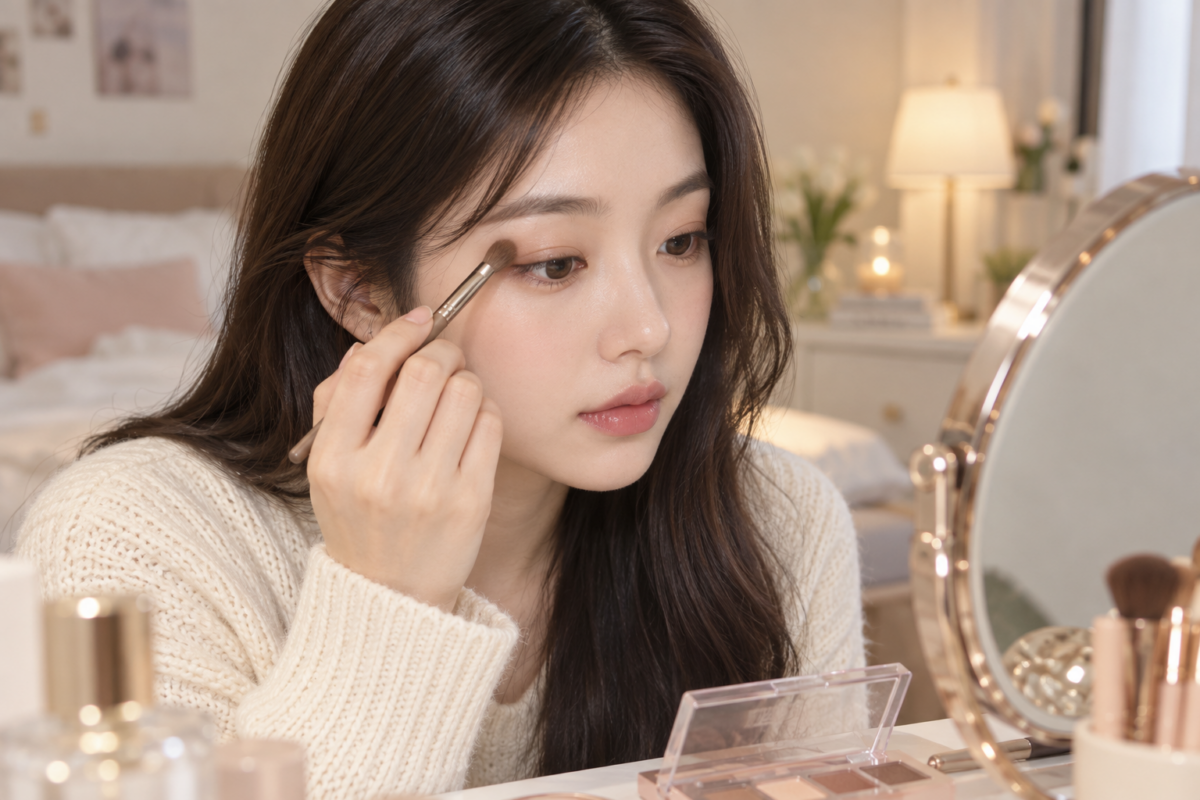 內雙眼影可保持眼頭清淡、眼中自然,再把深色集中在眼尾後1/3,避免整個眼摺都畫深而顯得厚重。