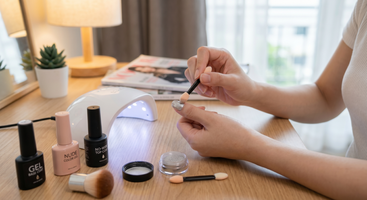 鏡面指甲可以自己 DIY，但新手較適合先試鏡面法式、單指點綴或美甲貼片；若想要完整金屬感、極光漸層或複雜款式，建議交給專業美甲師處理。