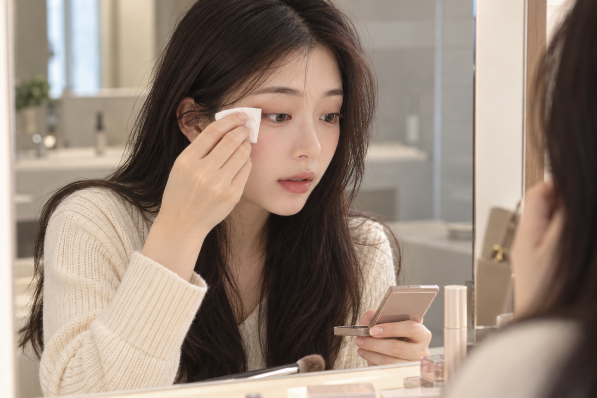 內雙眼妝想減少積線和暈妝,上妝前應保持眼皮乾爽、產品薄薄疊加,補妝時先壓走油分再少量補回。