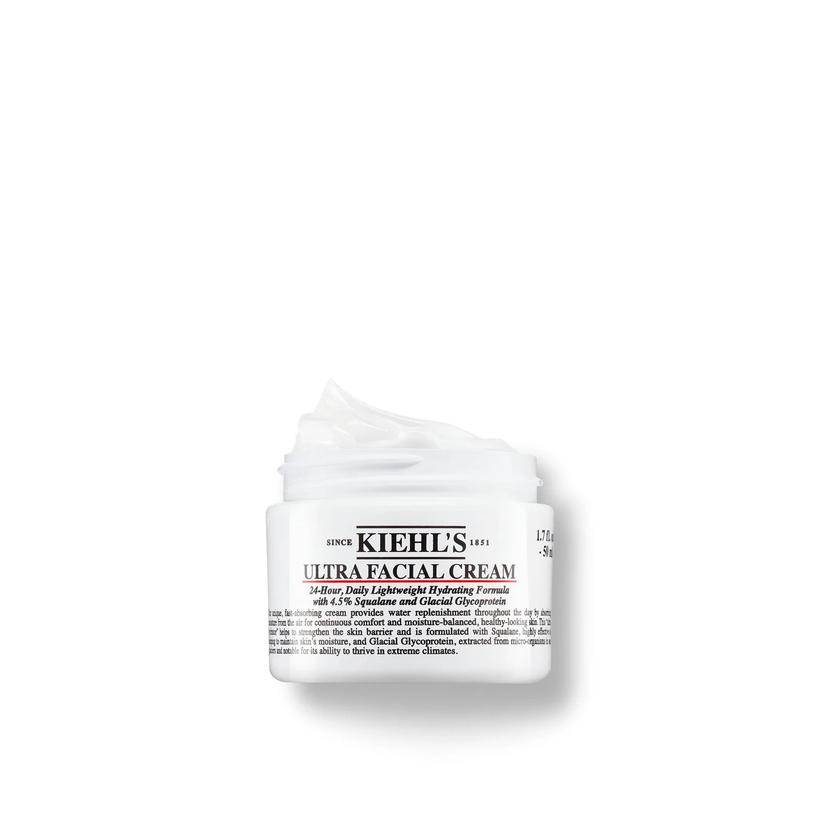 Kiehl’s Ultra Facial Cream 可少量用作妝前保濕面霜，適合中性至乾性、混合偏乾肌在乾燥或冷氣環境下薄塗局部使用，幫助減少乾紋和卡粉。