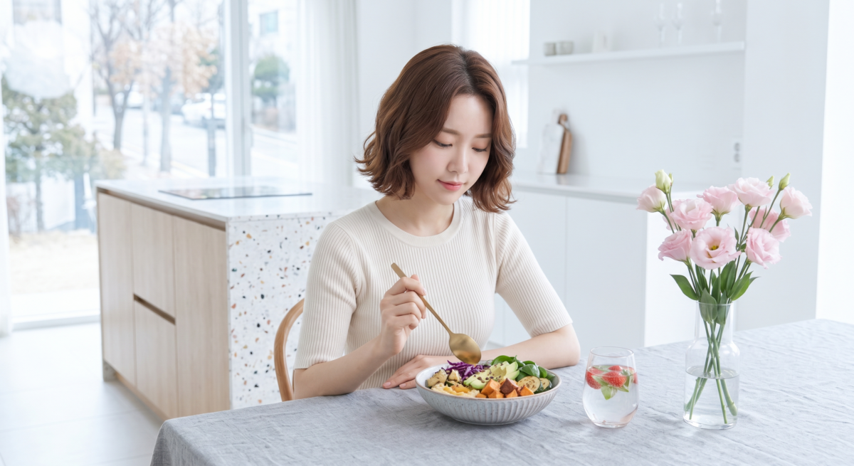 對於忙碌的外食族來說，調整餐盤順序是突破瓶頸的捷徑，嘗試先吃蔬菜、接著吃蛋白質，最後澱粉量減半，這樣不僅能控制整體熱量，也能延長飽足感。