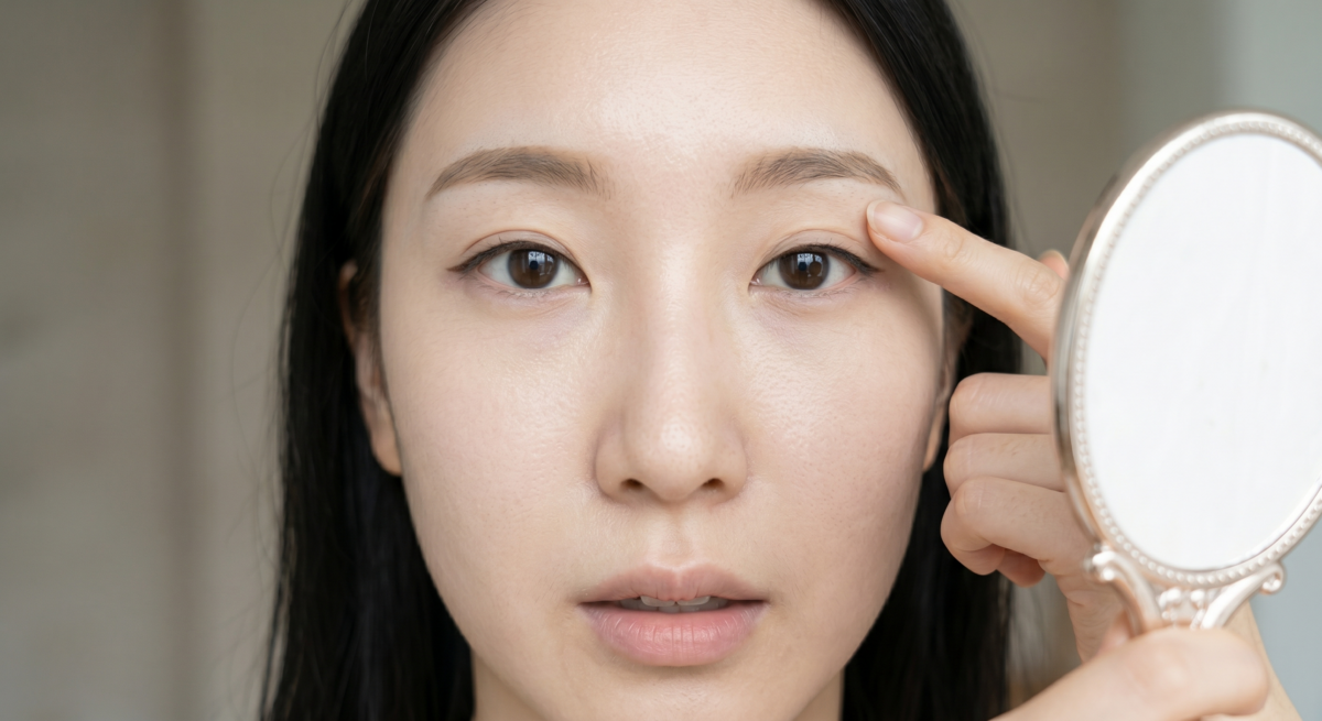 內雙眼皮可從閉眼有淡淡眼摺、睜眼摺線不明顯、易受水腫影響、眼摺較窄,以及眼線眼影容易被上眼皮蓋住等特徵分辨。