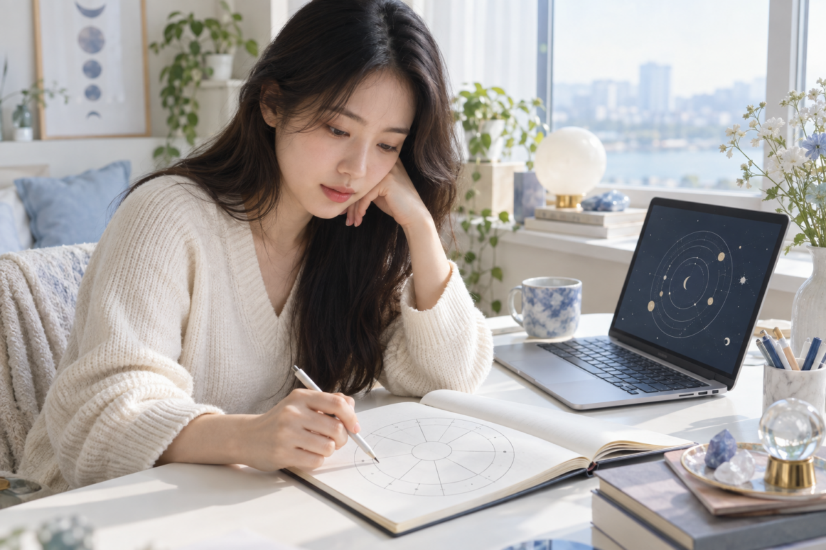 免費星座命盤查詢方法:準備出生日期、準確出生時間及出生地點,計算上升星座、行星位置及宮位。