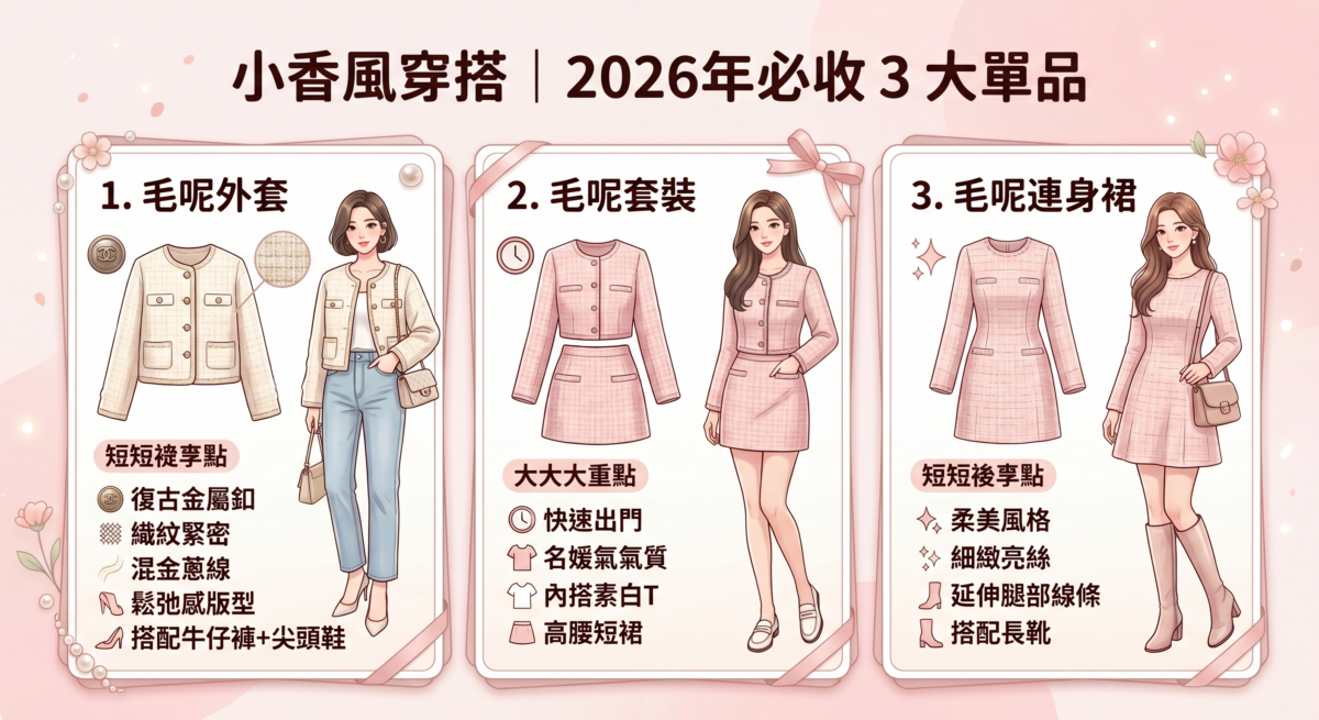 這三種是小香風的必備單品，擁有它們能更輕易get小香風穿搭！