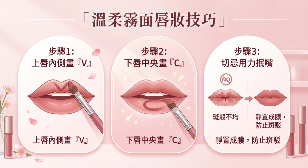 想要畫出像花瓣一樣自然綻放、內深外淺的韓系漸層唇妝，不需要高超的技巧，只要學會專業彩妝師都在用的「上V下C」祕訣即可。