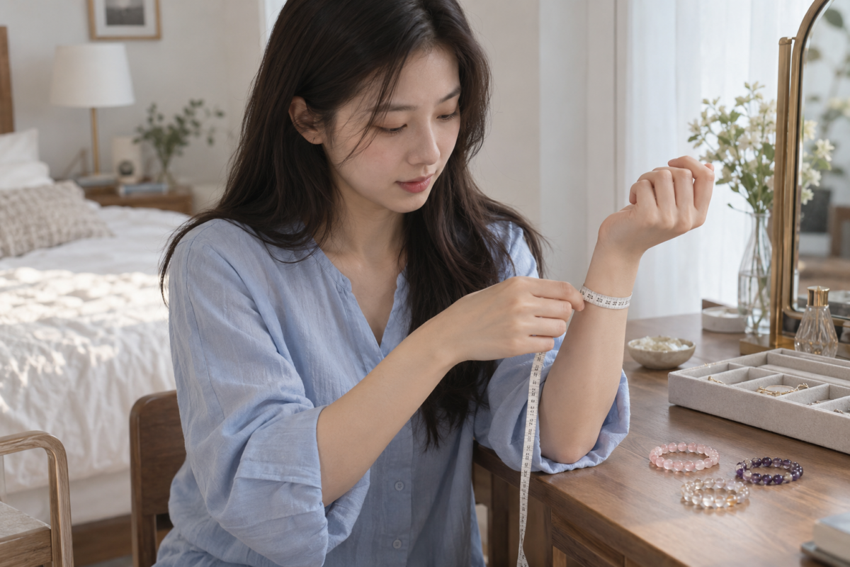 水晶手串尺寸應按手圍、珠徑及佩戴習慣選擇，以不勒手、不易滑落及日常活動舒適為準。