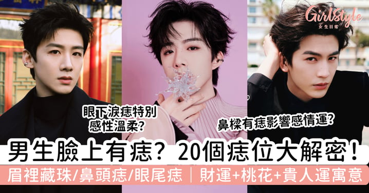 【男子痣面相】眉裡藏珠、鼻頭痣、眼尾痣代表什麼?20個痣位看財運+桃花