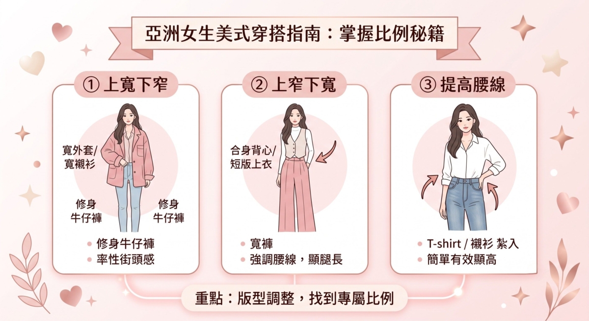 想穿出自然的歐美感，可以從以下比例技巧開始
