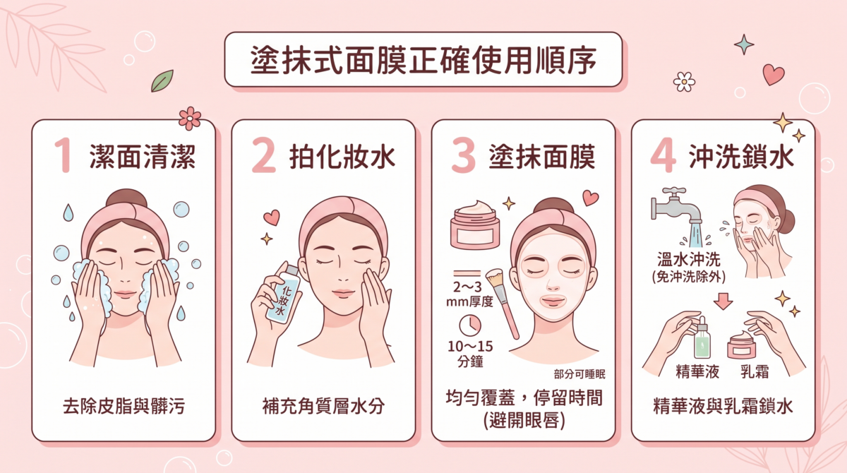 想讓 Cream Mask 發揮最佳保濕與修護效果，正確的使用順序十分重要。