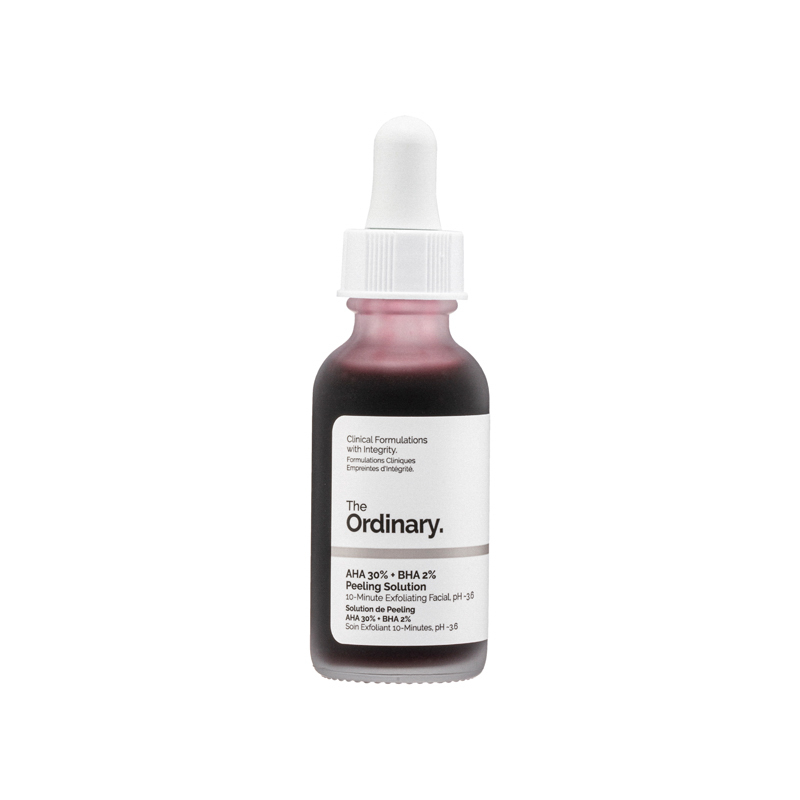 The Ordinary 30%果酸＋2%水楊酸精華原液結合高濃度果酸（AHA）及水楊酸（BHA）雙重煥膚配方，幫助去除老廢角質、疏通毛孔及改善黑頭粉刺、痘痘與痘印問題。