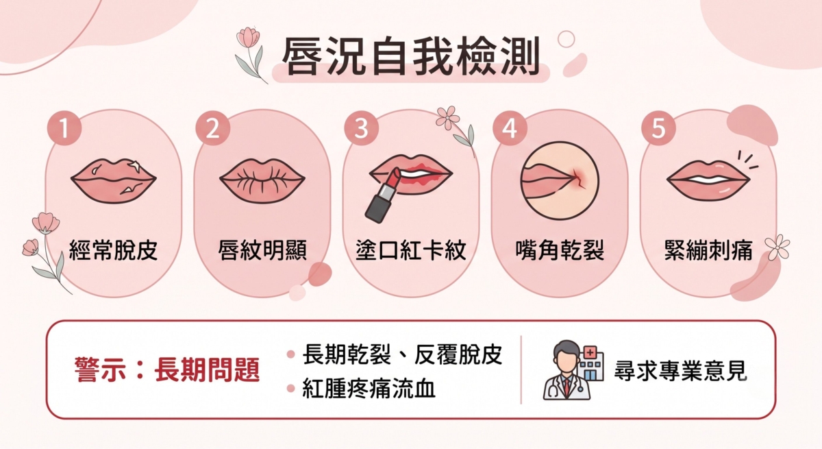 如果雙唇出現以下情況，代表可能需要加強保濕及修護