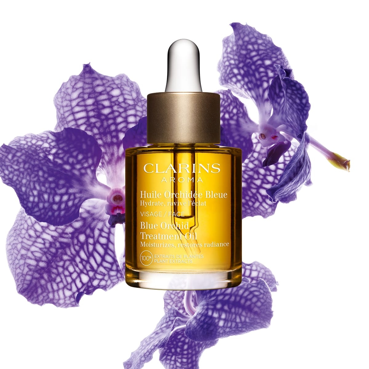Clarins Blue Orchid Face Treatment Oil 蘭花面部護理油。