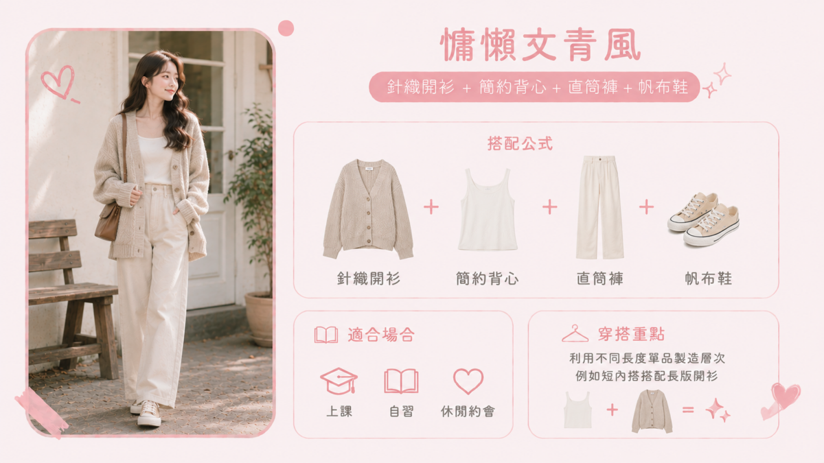 針織開衫適合喜歡舒服風格的學生。