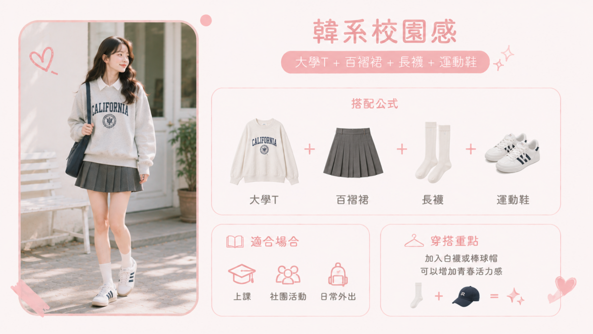 大學T簡單舒適，非常適合日常學生穿搭。