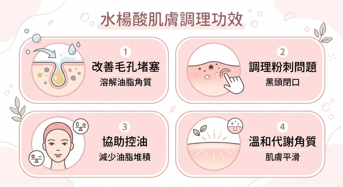 水楊酸精華主要受到歡迎，是因為它具有多方面的肌膚調理效果。