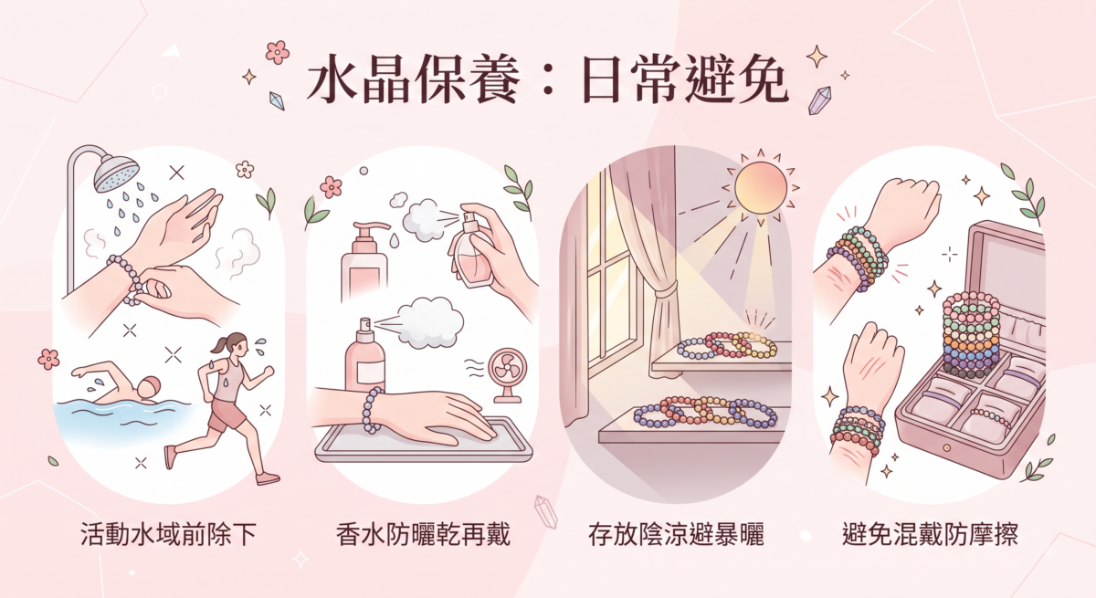 想減少水晶變色、失去光澤或刮花，平時有幾個小習慣需要特別留意。