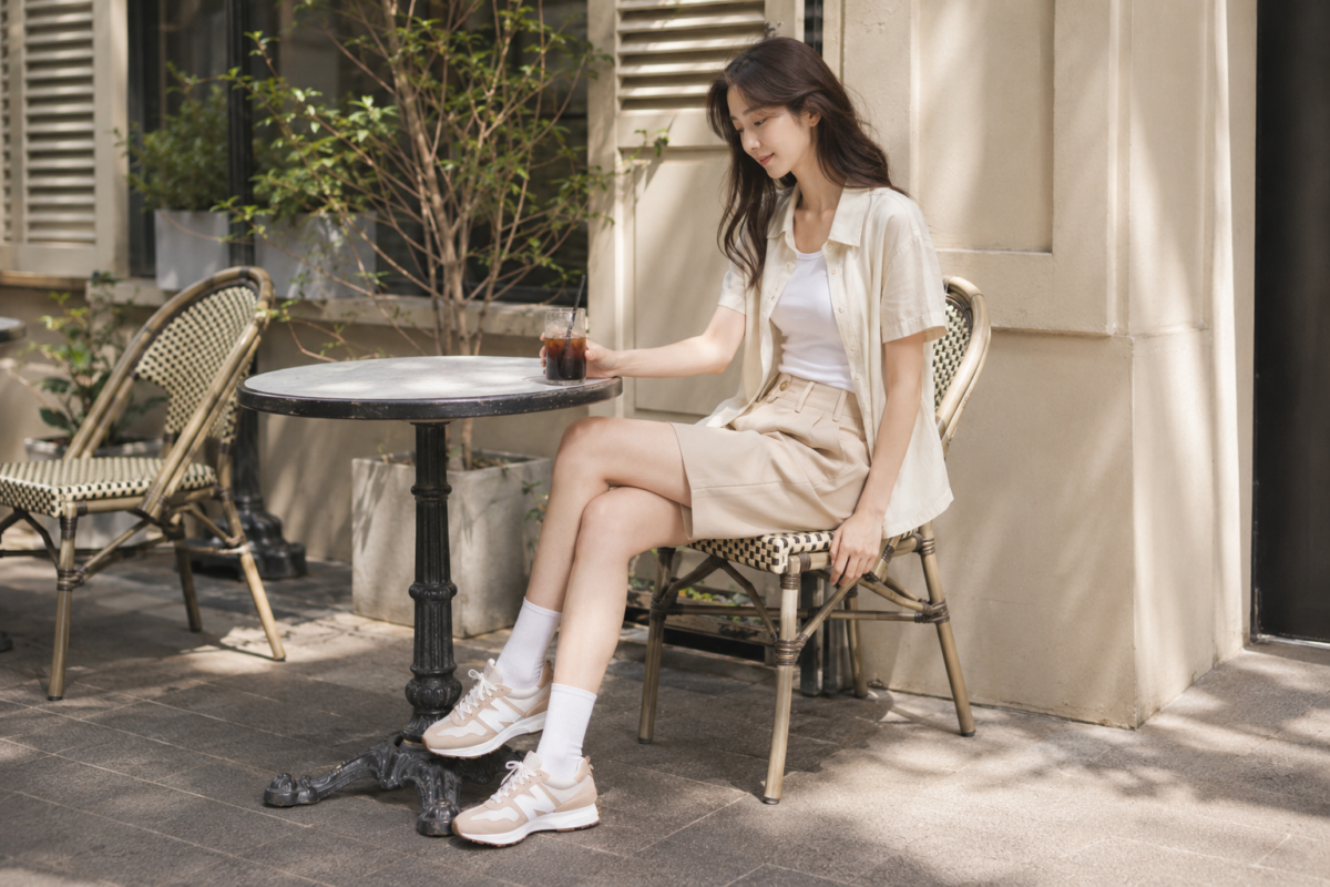 New Balance 327穿搭可從褲腳、腰線及下身輪廓調整比例，配搭長褲、長裙或闊腳褲更顯俐落。