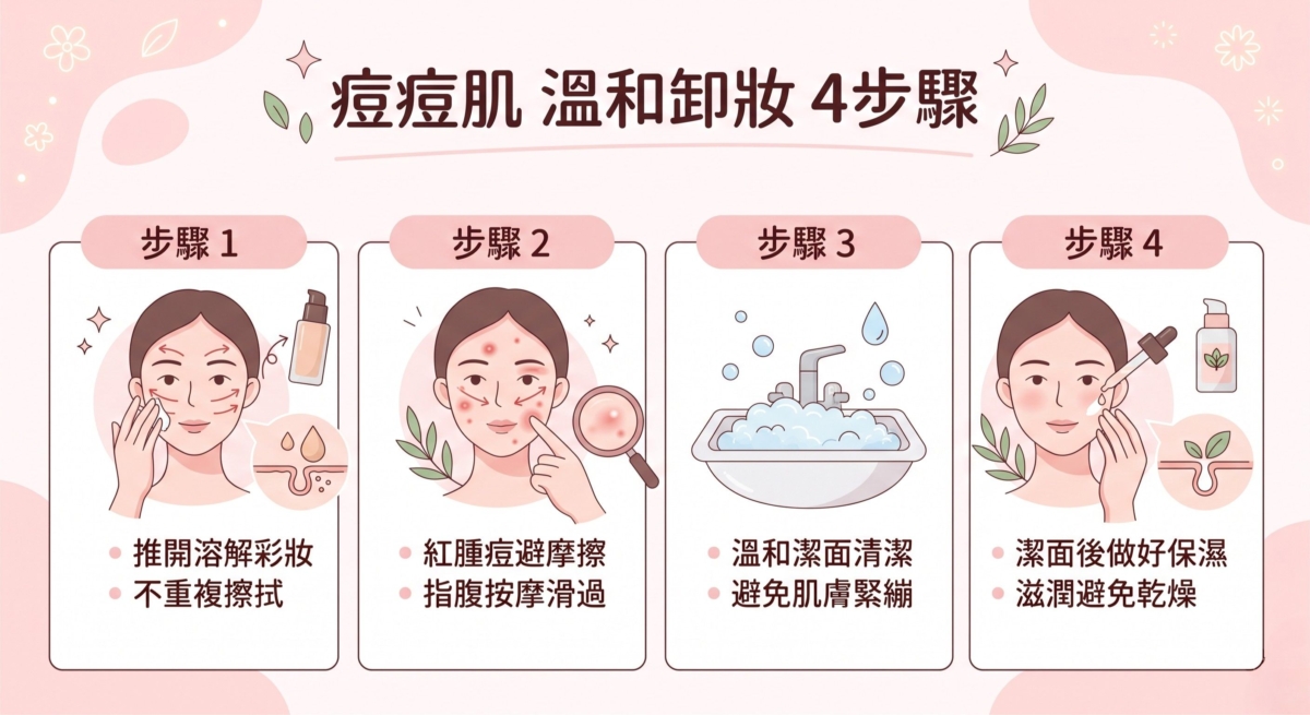 痘痘肌卸妝不是越用力越乾淨，反而要避免反覆擦拭和過度清潔。