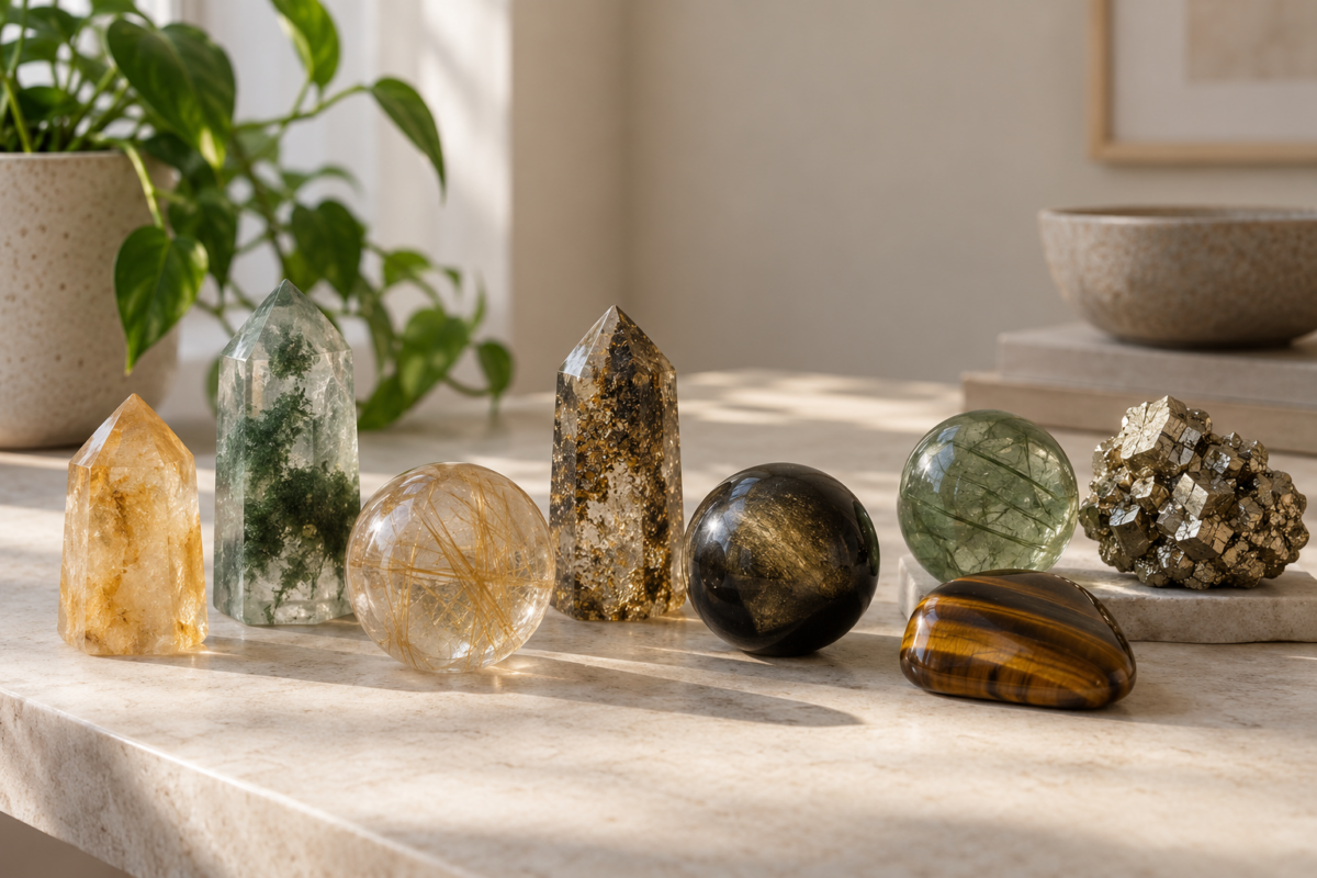 最強招財水晶沒有科學排名,常見選擇包括黃水晶、綠幽靈、金髮晶、鈦晶及金曜石。