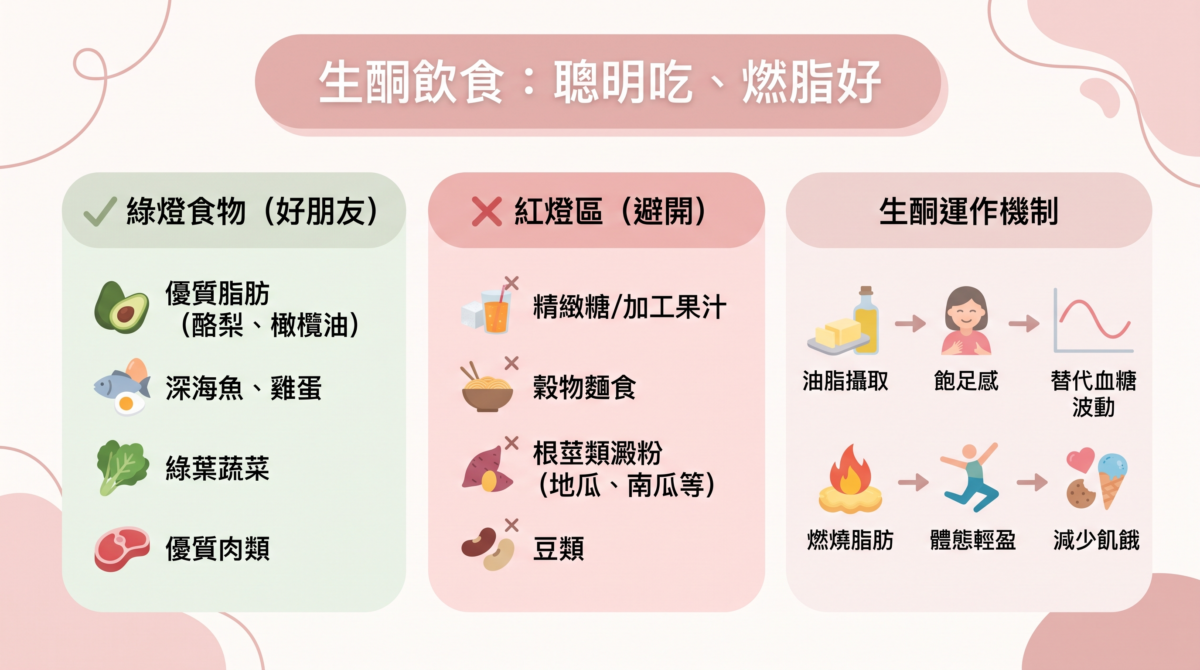執行生酮的關鍵不在挨餓，而是透過油脂帶來的飽足感取代血糖波動，讓體態變輕盈。