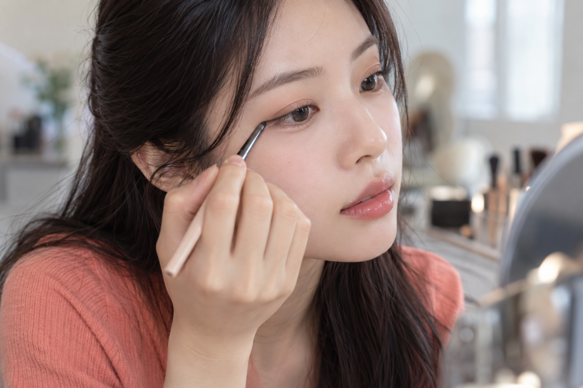 眼線容易暈可在乾透後用同色霧面眼影輕壓定妝,集中眼尾、睫毛根部等易暈位置即可。