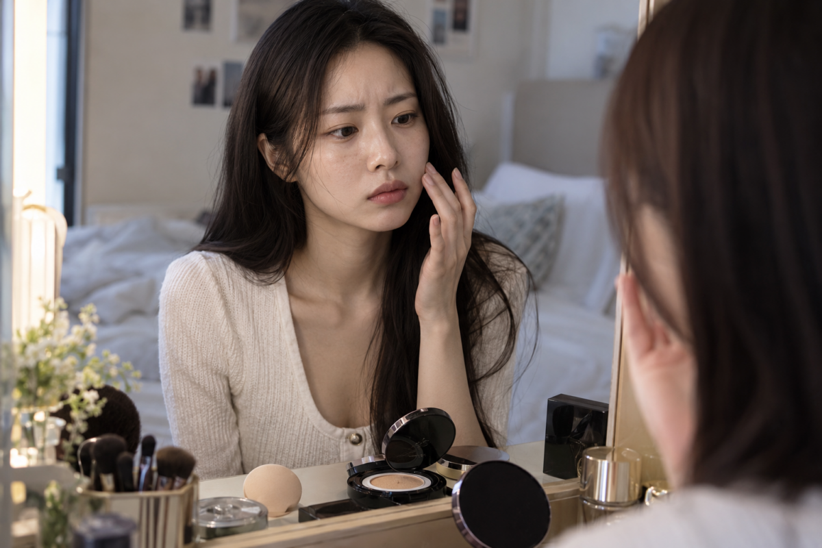 不同位置脫妝原因各有不同,常見包括出油、乾燥、底妝積聚及摩擦。