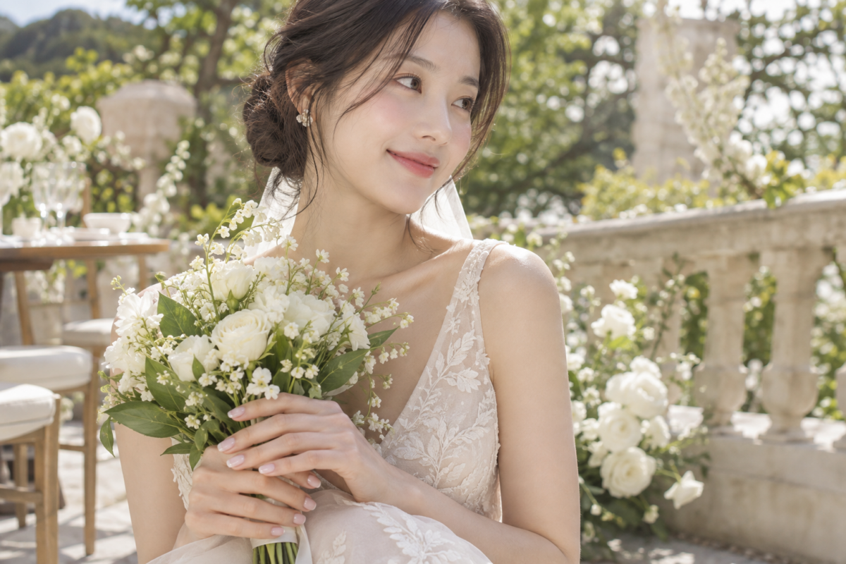 短甲婚禮美甲可選微法式、奶白、裸粉、淡色貓眼或小珍珠等細緻設計，不必特別駁長。