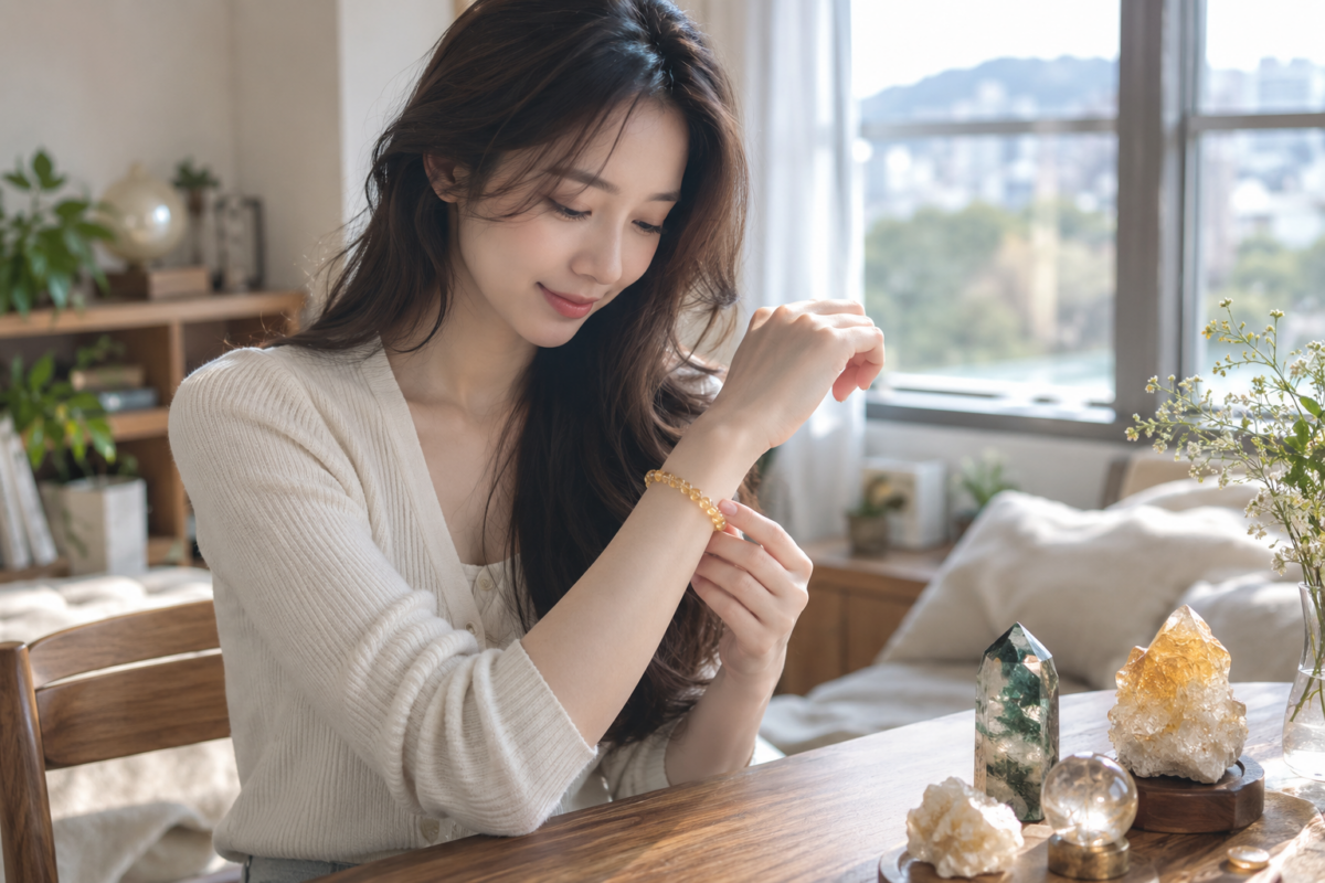招財水晶按坊間說法多戴左手,不同水晶亦可一起佩戴,但應留意舒適度、硬度及碰撞磨損。