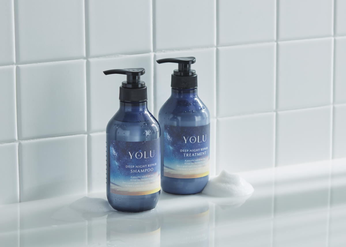 新升級的 YOLU 洗髮水及護髮素，完善你的夜間修護效果。