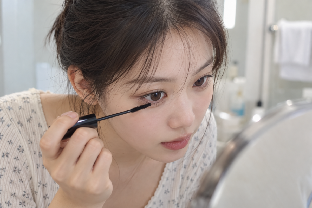韓系下睫毛妝容以自然分明或輕微束感為主，搭配淡雅臥蠶妝，打造乾淨柔和又有層次的眼妝效果。