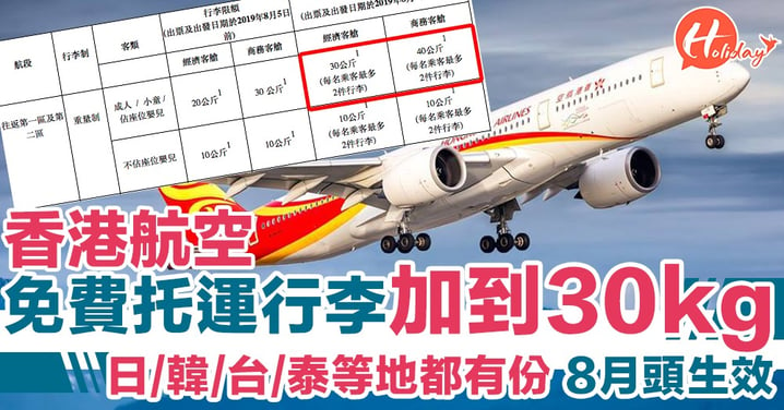 香港航空新制：免費托運行李 重量加到去30kg！日、韓、台、泰都有份～