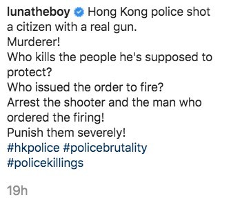 國慶各區集會警民衝突荃灣中五學生中槍韓星金義聖怒轟濫用暴力