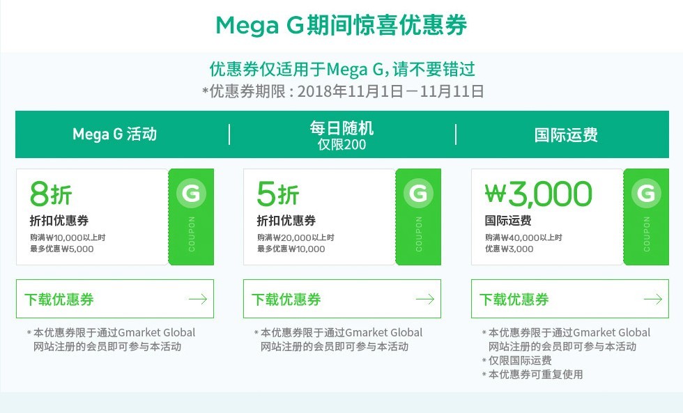 淘寶優惠碼現金券雙11網購優惠折扣Gmarket