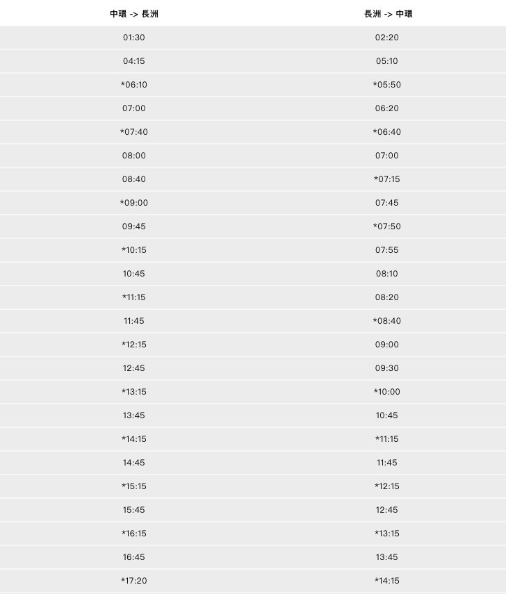 長洲 船期 
