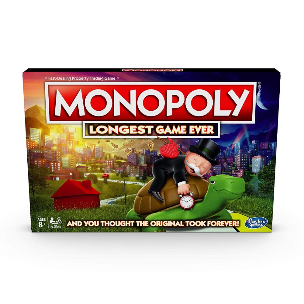 新版本寫到明係「Monopoly LONGEST Game Ever」,連個盒都印咗大富翁騎喺烏龜上面等到瞓著咗