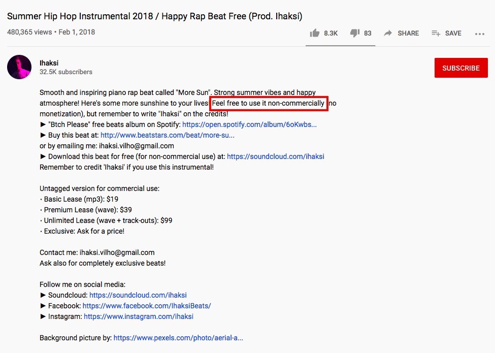 芬蘭音樂製作人Vilho Ihaksi製作嘅作品《More Sun》。佢嘅作品係可以免費使用嘅，但就寫到明係「非商用」同埋要落返佢個名