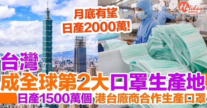 台灣成全球第二大口罩生產地！日產1500萬個口罩！