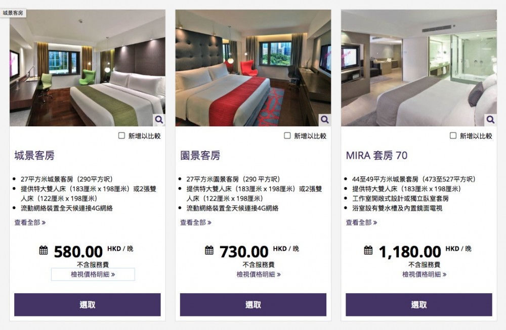 最平兩人入住一晚房價HK$580(連服務費 $638)