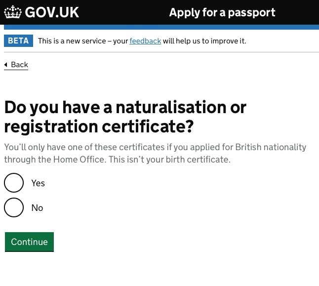 「您是否有入籍證明或註冊證明？」