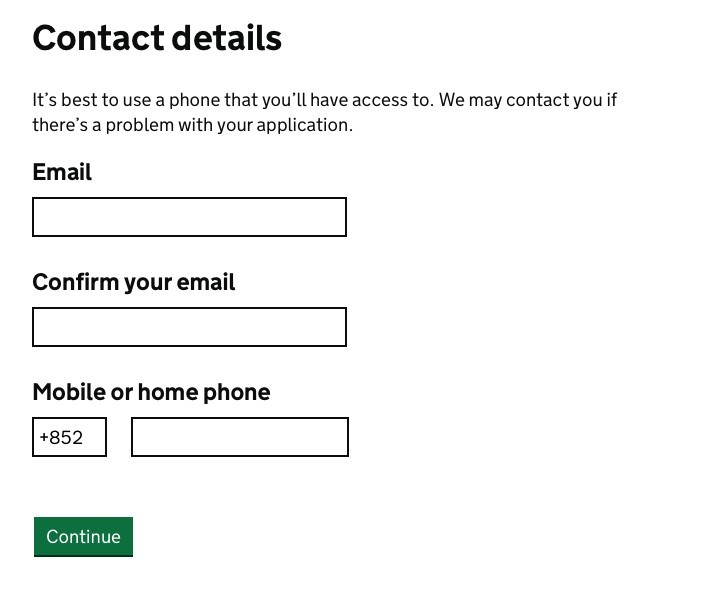 輸入email地址、電話號碼等資料