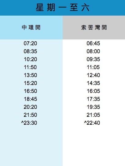 星期一至六船期