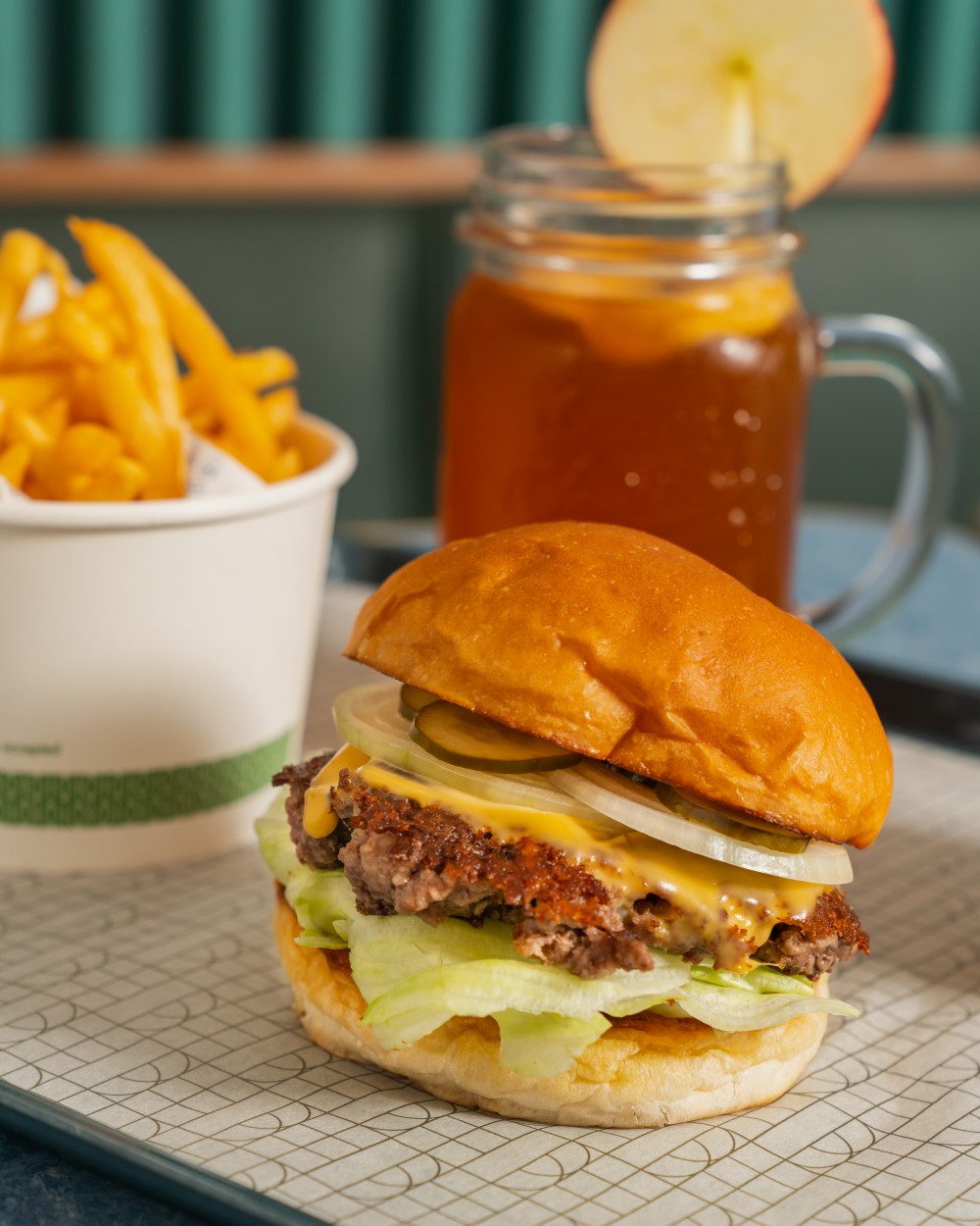 Cheeseburger Set with Apple Pie Ice Tea