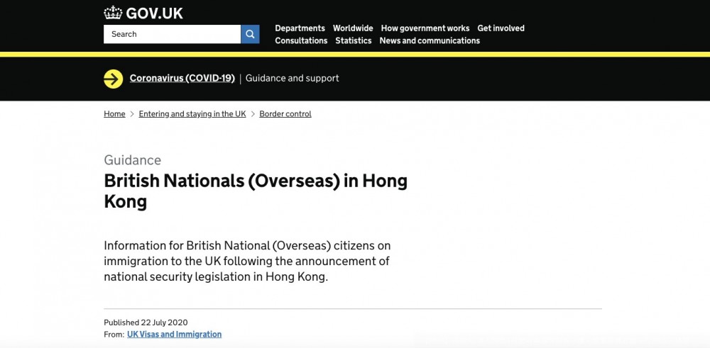 英國政府喺當地時間 22 日就宣布推出新簽證「Hong Kong BN(O) Visa」