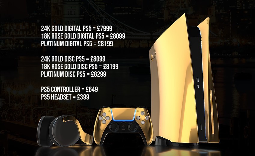 數位版PS5分3個版本：24K金、18K玫瑰金、白金版本，價格分別為7,999、8,099、8,199英鎊。