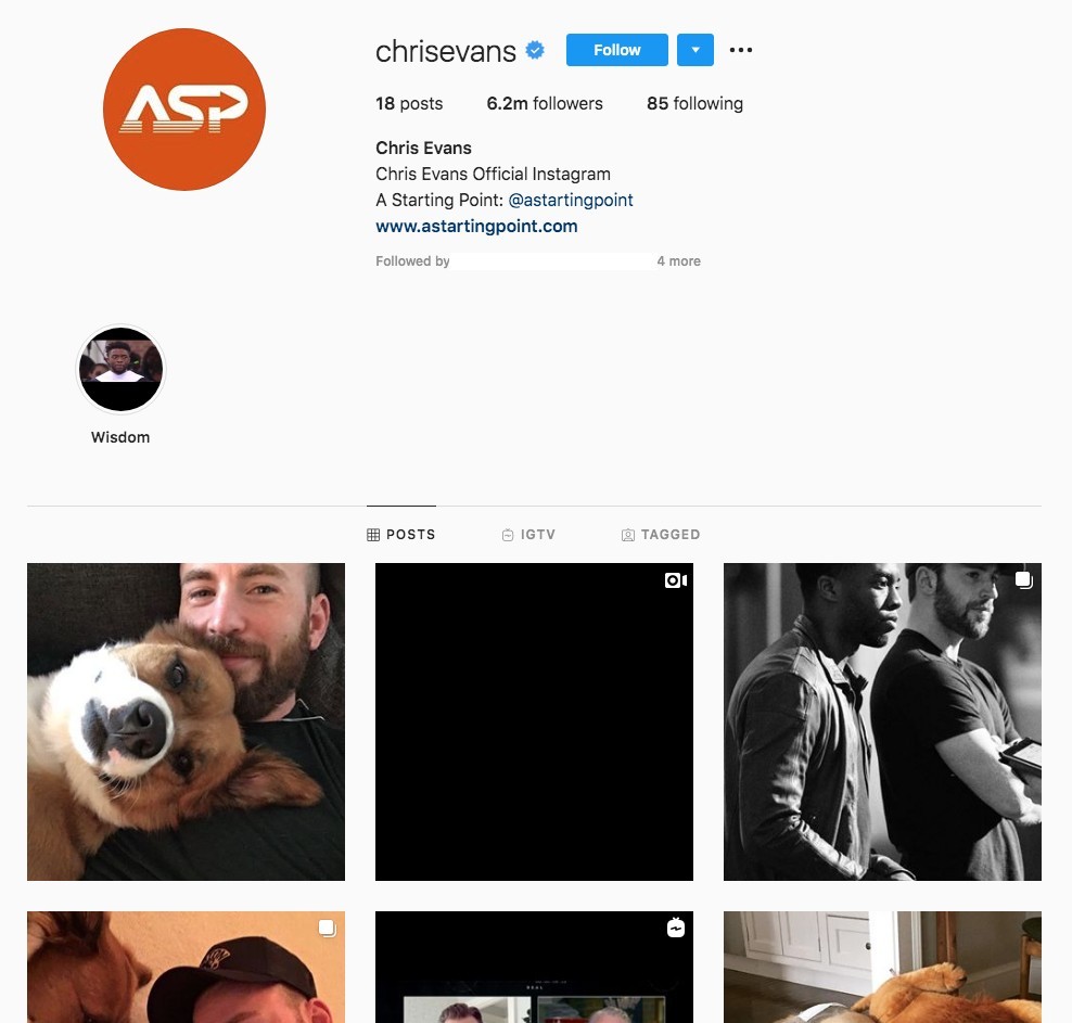 「美國隊長」Chris Evans今年5月開設Instagram,短短幾個月已有超過600萬人follow