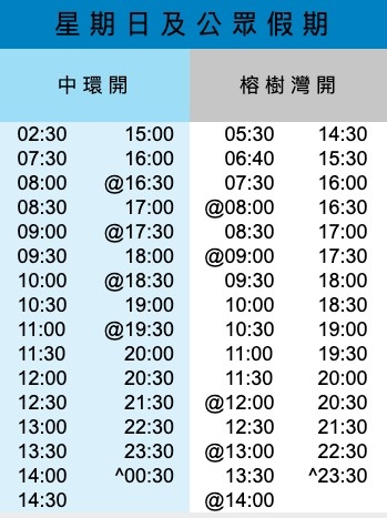 星期日及公眾假期船期